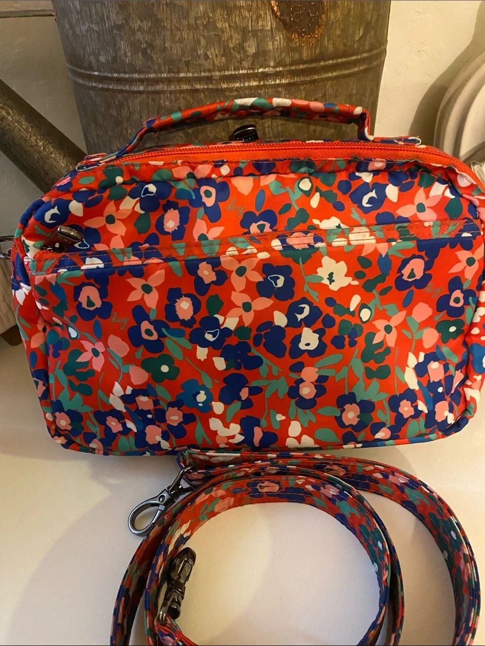 Lug Scoop quilted Multi color with Floral design crossbody w/ Adjustable strap